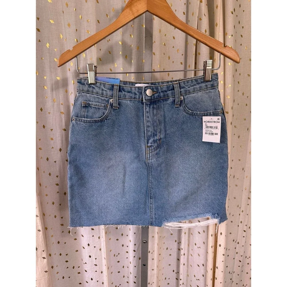 NWT Abound 100% Cotton Factory Faded Distressed Denim Jeans Mini Skirt 27